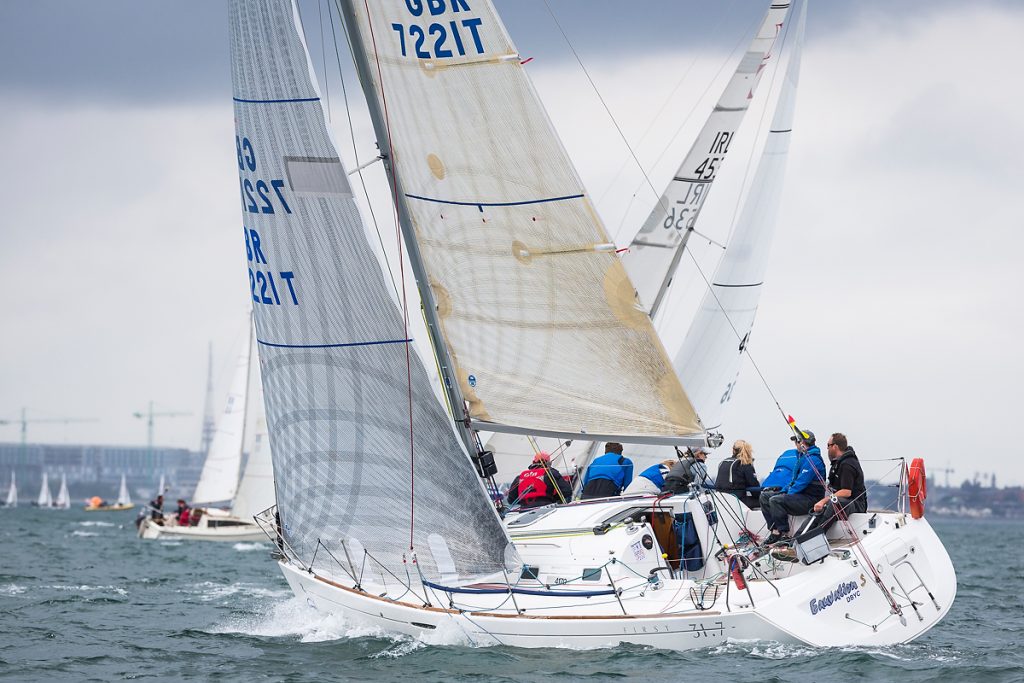 Eauvation from the Isle of Man competing in the Beneteau 31.7 class at the Volvo Dun Laoghaire Regatta 2017 where a fleet of 475 boats have gathered for the biennial four day series.